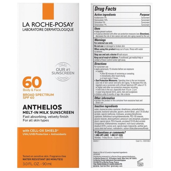 La Roche Posay Anthelios Sunscreen Melt-In Milk Face&Body Sunscreen SPF60 3.0OZ - Picture 2 of 4